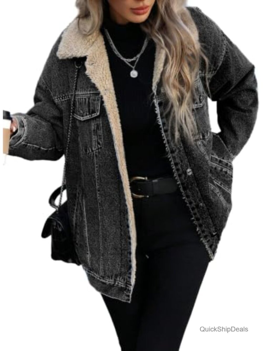 Oversized Sherpa Lined Cotton Denim Trucker Jacket